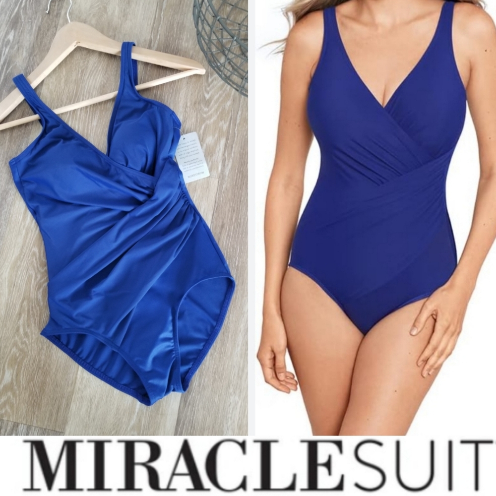 Miraclesuit One Piece Swimsuit Oceanus NWT Purple Molded Cups Crisscross Ruching - Picture 1 of 11